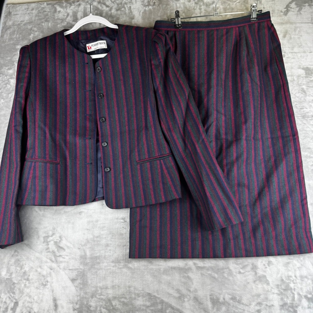 Peabody House Skirt Suit Women M Multicolor Striped Wool Blend Vintage (1506)